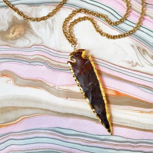 Large Arrowhead Pendant Necklace, Gold Arrowhead Necklace, Jasper Arrowhead Pendant, Boho Statement Necklace, Bohemian Jewelry image 4