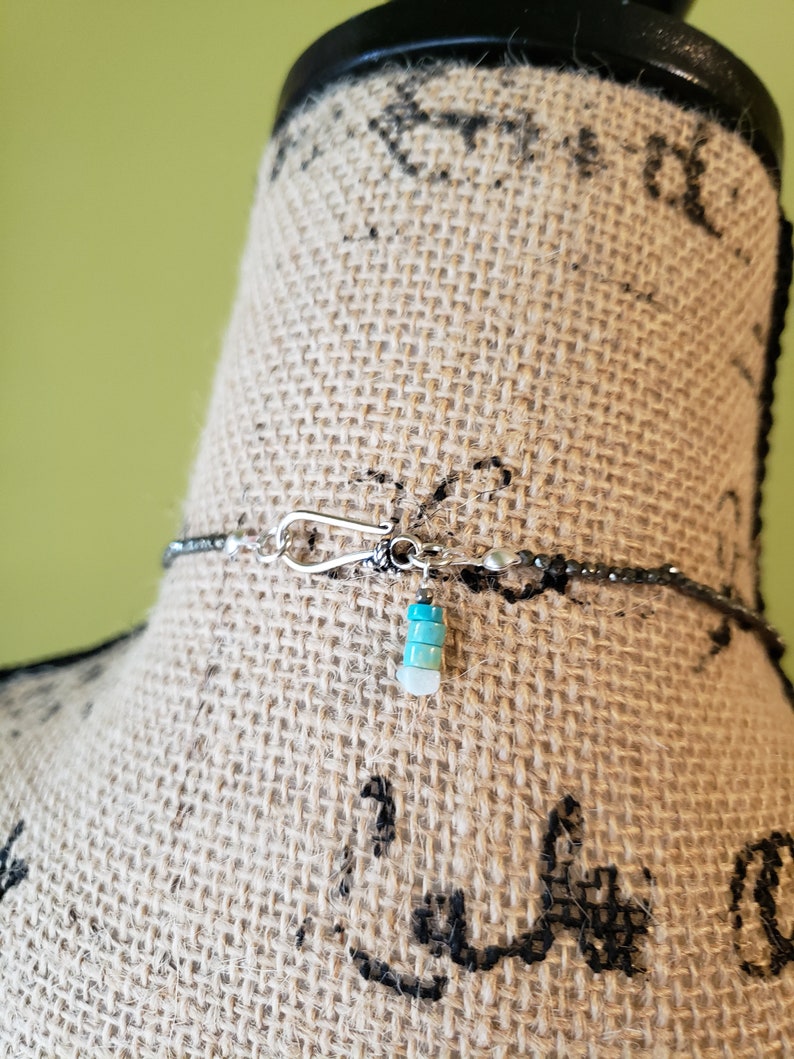 Southwestern Pyrite Double Wrap Choker, Rodeo Choker Necklace, Boho Arrow Pendant Turquoise Choker, Long Pyrite Turquoise Pendant Necklace image 8