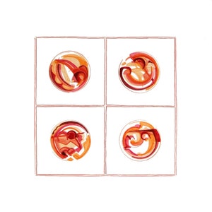 Red Mad Men Art Contemporary Original Painting, Watercolor Painting, Retro Wall Art, Geometric, Abstract Art, Peach