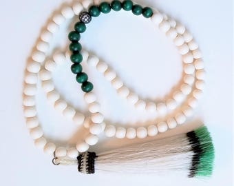 St. Patricks Day Necklace, Rodeo Necklace, Wood Bead Statement Necklace, Bohemian Bead Necklace, Ivory Boho Jewelry, Southwestern Jewelry