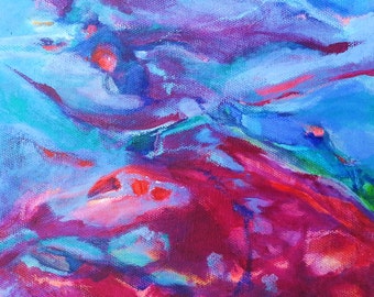 Blue Oxblood Water Abstract, Acrylic on Canvas, Ocean, Underwater Sea Abstract, Beach Decor, Blue Art