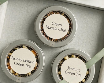 Caja de regalo para el Ritual Matutino Suave con Té Verde, Jazmín, Té Verde Masala, Chai, Miel y Limón. Selección de Té de Hojas Sueltas. Colección de Bienestar para la Relajación.