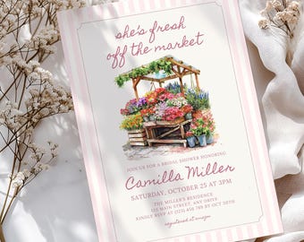 Pink Fresh Off The Market Bridal Shower Invite: Cute Hand Drawn Theme (Editable Template) CPCBR435