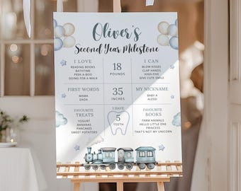Editable Chugga Chugga Two Two Birthday Milestone 2nd Birthday Boy Blue Milestone Train Birthday Party Printable Milestone CPCBI384