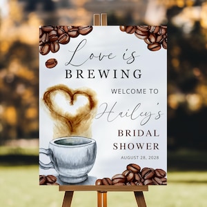 Editable Bridal Shower Welcome Sign Love is Brewing Coffee Lover’s Party Coffee Themed Party Editable Canva Digital Download CPCBR442
