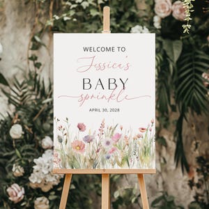 Cartello di benvenuto per baby shower con fiori di campo, cartello per baby shower con fiori di campo, modello per poster per baby shower con fiori di campo, CPCBS171