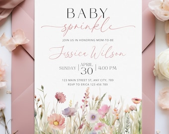 Baby Sprinkle Invitation, Floral Baby Shower Invite, Wildflower Baby Shower Invite, Baby In Bloom Floral Baby Shower Template, CPCBS171