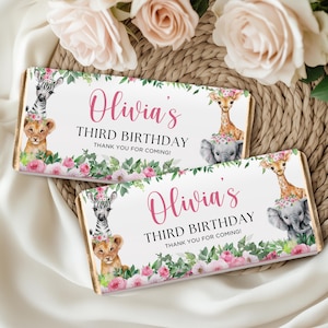Editable Safari Chocolate Bar Wrapper, Girl Young Wild and Three Candy Bar Wrapper, 3rd Birthday Printable Chocolate Wrapper CPCBI226