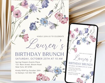 Wildflowers Spring Birthday Brunch Invitation (Easy To Edit Canva) CPCBB173