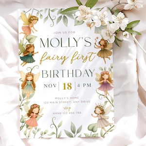 Editable Fairy First Birthday Invitation Template Garden Fairy Birthday Invite Enchanted Forest Fairy 1st Birthday Invite For Girls CPCBI316