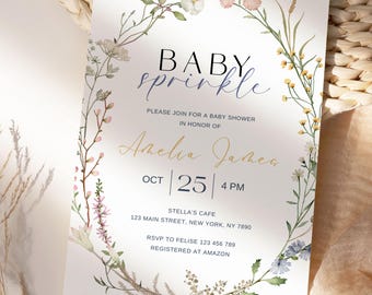 Baby Sprinkle Invitation, Wildflower Baby Shower Invitation, Sprinkle Baby Shower Invitation, Spring Flowers Baby Sprinkle Invite, CPCBS175