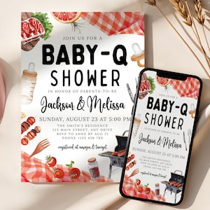 Baby-Q Baby Shower Invitation Template Baby Q Backyard Baby Sprinkle Invite Evite Baby BBQ Party Template Instant Download CPCBR242