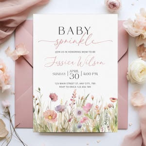 Invito Baby Sprinkle, invito floreale per baby shower, invito floreale per baby shower, modello floreale per baby shower Baby In Bloom, CPCBS171