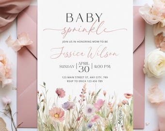Baby Sprinkle Invitation, Floral Baby Shower Invite, Wildflower Baby Shower Invite, Baby In Bloom Floral Baby Shower Template, CPCBS171