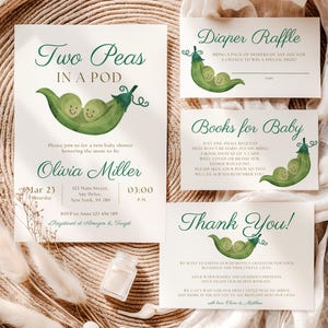 Two Peas in a Pod Sweet Peas Baby Shower Bundle Twins Baby Shower Invitation Neutral Twins Baby Shower Pea Pod Themed Baby Shower CPCBS221