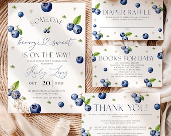 Editable Blueberry Baby Shower Invitation, Berry Sweet Baby Is On The Way Baby Shower Invite, Berry Sweet Baby Shower Invite, CPCBS159
