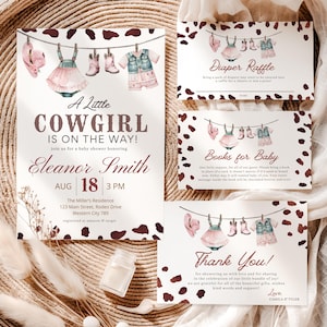 A Little Cowgirl is on the Way Pink Cowgirl Baby Shower Invitation Set Editable Wild West Western Baby Sprinkle Country Invitation CPCBS402