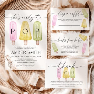 She&#39;s Ready to Pop Baby Shower Bundle, Ice Cream Baby Shower Bundle, Diaper Raffle, Books for Baby, Gender Neutral Invite, CPCBS213