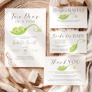 Twins Baby Shower Invitation Bundle Neutral Twins Baby Shower Two Peas in a Pod Sweet Peas Baby Shower Pea Pod themed Baby Shower  CPCBS222