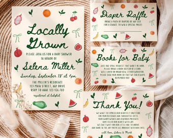 Hand Drawn Style Locally Grown Baby Shower Diaper Raffle Bundle (Editable Template) CPCBS236