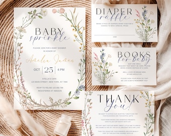 Pacchetto di inviti Baby Sprinkle, invito baby shower con fiori di campo, invito Baby Sprinkle, invito Baby Sprinkle con fiori primaverili, CPCBS175