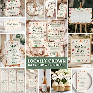 Locally Grown Baby Shower Bundle, Editable Farmer&#39;s Market Baby Shower, Neutral Farmer&#39;s Market Hand Drawn Style Bundle, CPCBS236