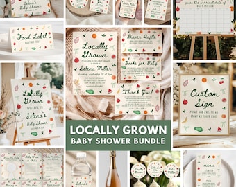 Hand Drawn Style Locally Grown Baby Shower Invite Bundle: DIY Gender Neutral Theme (Editable Template) CPCBS236