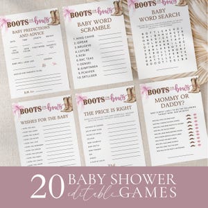 Gender Reveal Games Bundle Template, Boots or Bows Gender Reveal Party Games, He or She Baby Shower Games, Boy or Girl Printable CPCGR142