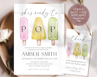 Editable Ice Cream Baby Shower Invitation : She's Ready To Pop Invite (Printable Template) CPCBS213