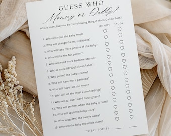 Guess Who Mommy or Daddy Baby Shower Game (Easy To Print Template) CPCBSG102