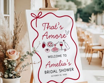 That's Amore Bridal Shower Welcome Sign Whimsical Hand Drawn Editable Canva That's Amore Bridal Shower Invite Welcome Sign CPCBR451
