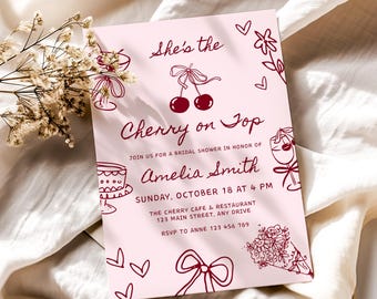 She's The Cherry On Top Bachelorette Party Invitation Coquette Cherry On Top Bridal Shower Party Invite Printable Invitation CPCBR313