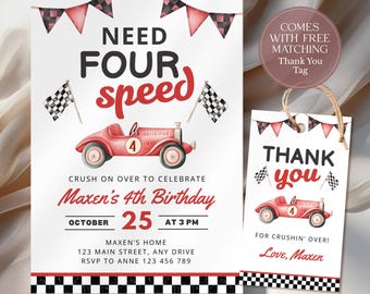 Need Four Speed Birthday Invitation: Boy 4th Birthday (Easy to Edit Canva Template) CPCBI451