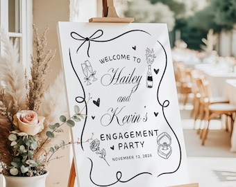 Whimsical Engagement Party Invite: Hand Drawn Style Welcome Sign (Editable Canva Template) CPCWP161