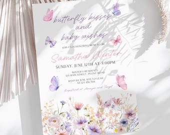 Butterfly Baby Shower Invitation, Butterfly Kisses & Baby Wishes Invitation, Baby Shower Butterfly, Butterfly Baby Shower Evite, CPCBS180