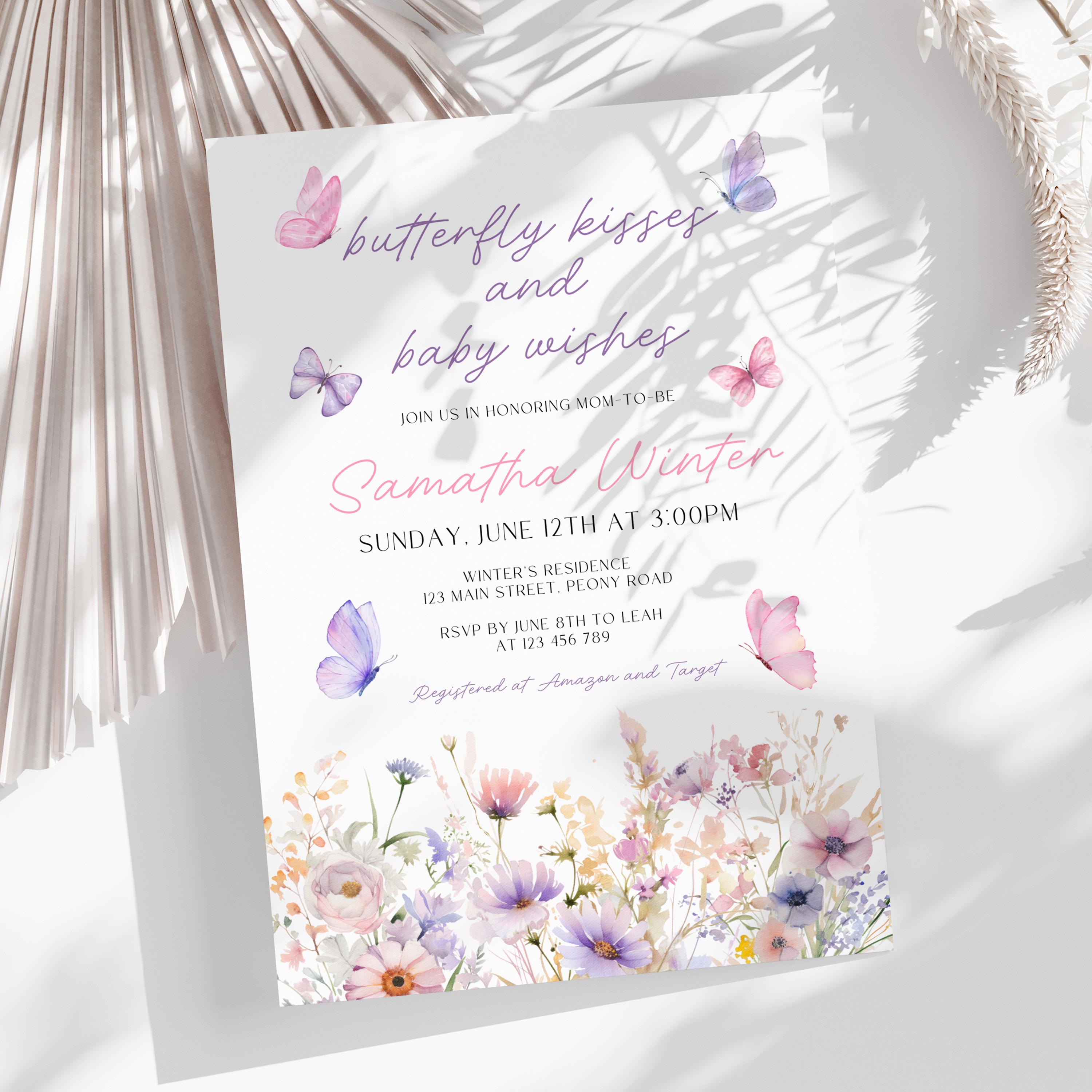 Butterfly Baby Shower Invitation, Butterfly Kisses & Baby Wishes Invitation, Baby Shower Butterfly, Butterfly Baby Shower Evite, CPCBS180