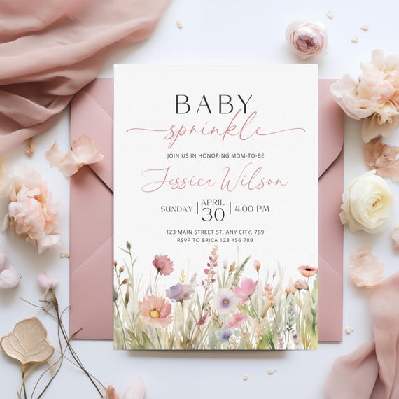 Baby Sprinkle Invitation, Floral Baby Shower Invite, Wildflower Baby Shower Invite, Baby In Bloom Floral Baby Shower Template, CPCBS171