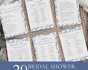 20 bewerkbare Something Blue Before I Do Bruidsdouche Spelletjesbundel Blauwe bloemen Bruidsdouche Vintage bloemenstrik Spelletjesbundel CPCBR462