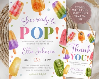 Popsicle Themed She's Ready to Pop Baby Shower Invite (Printable Template) CPCBS212