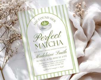 She Found Her Perfect Matcha Invitation: Matcha Bridal Shower Invite (Easy To Edit Canva Template) CPCBR541