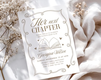 New Chapter Begins Bridal Shower Invite Template Editable Her Next Chapter Wildflower Books Wedding Shower Printable Invitation CPCBR302