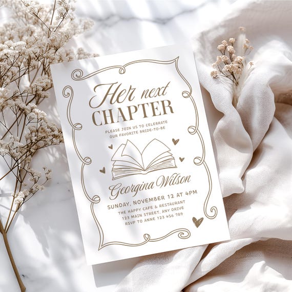 New Chapter Begins Bridal Shower Invite Template Editable Her Next Chapter Wildflower Books Wedding Shower Printable Invitation CPCBR302