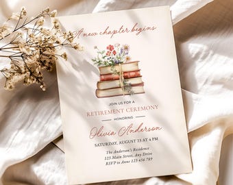 A New Chapter Begins Retirement Party Invitation Template: Vintage Theme (Editable Template) CPCRP152