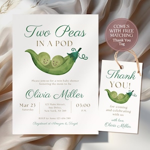 Two Peas in a Pod Sweet Peas Baby Shower Twins Baby Shower Invitation Neutral Twins Baby Shower Pea Pod themed Baby Shower Editable CPCBS221