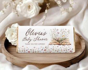 A New Chapter Begins Baby Shower Chocolate Label: Hand Drawn Style (Editable Template) CPCBS301