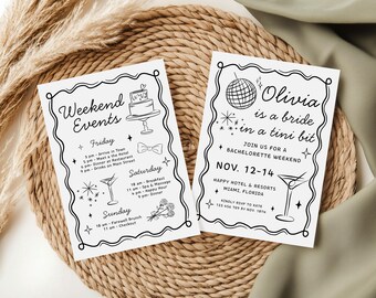 A Bride In A Tini Bit Bachelorette Invite: Hand Drawn Style (Editable Canva Template) CPCBR511