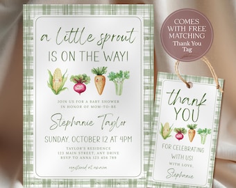 A Little Sprout Baby Shower Invitation Locally Grown Canva Farmers Market Baby Invitation Farm Baby Shower Instant Download CPCBS253