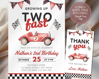 Editable Two Fast Birthday Invite Growing Up Two Fast Invitation Boy 2nd Birthday Red Race Car Party Canva Printable Invite CPCBI441