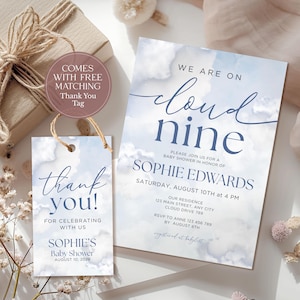On Cloud Nine Baby Shower Invitation Template, Blue Boy We&#39;re On Cloud Nine Baby Shower Invitation, On Cloud 9 Baby Shower Invite CPCBS201