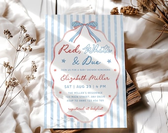 Red White and Due Baby Shower Invitation: 4th of July Theme (Editable Canva Template) CPCBS681